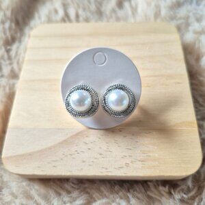 Elegant Silver and White Pearl Earrings